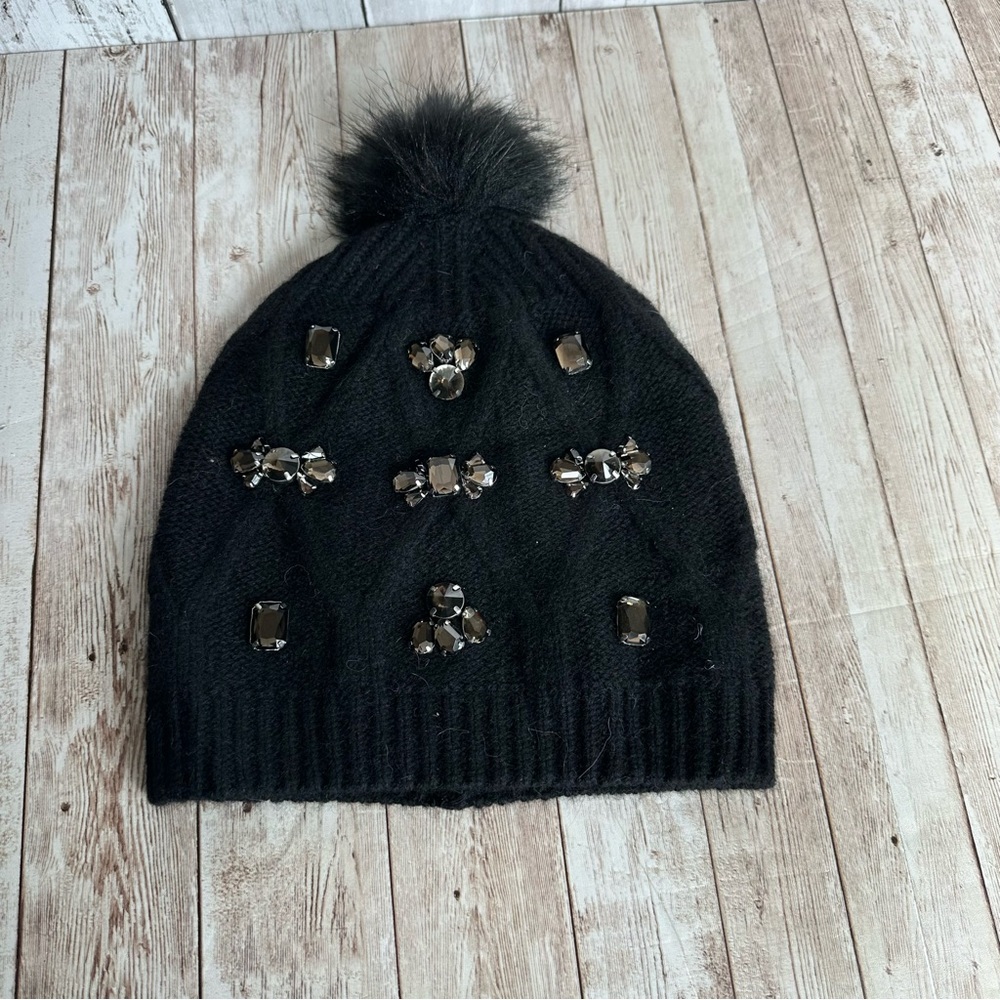 PREOWNED CHARTER CLUB LUXURY CASHMERE BLACK RHINESTONE HAT